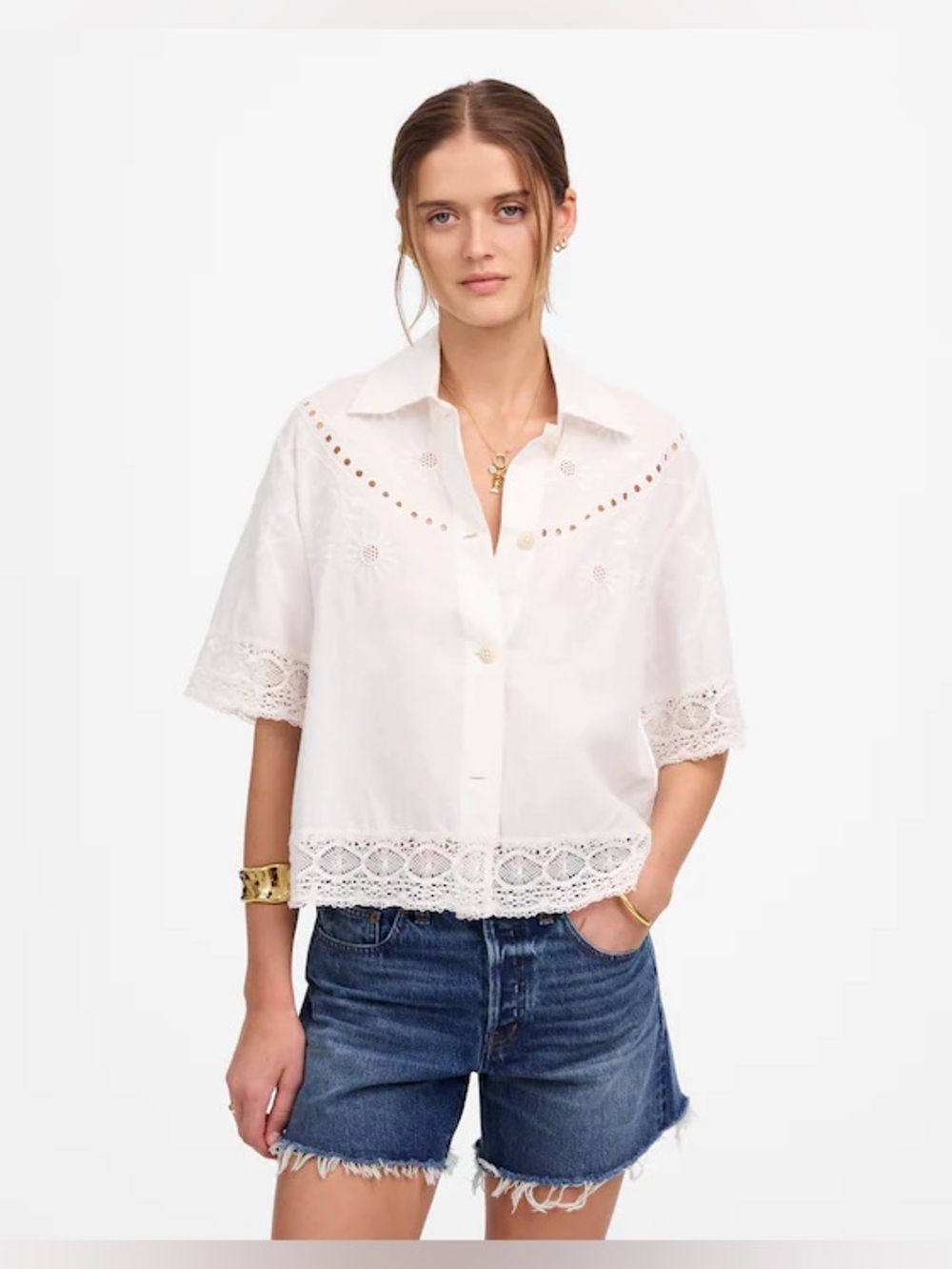 NWT Madewell Embroidered Lace Button-Up Shirt
